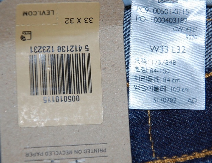 LEVIS 501 33/32 W33 L32 STRAIGHT 0115 pas 86 cm