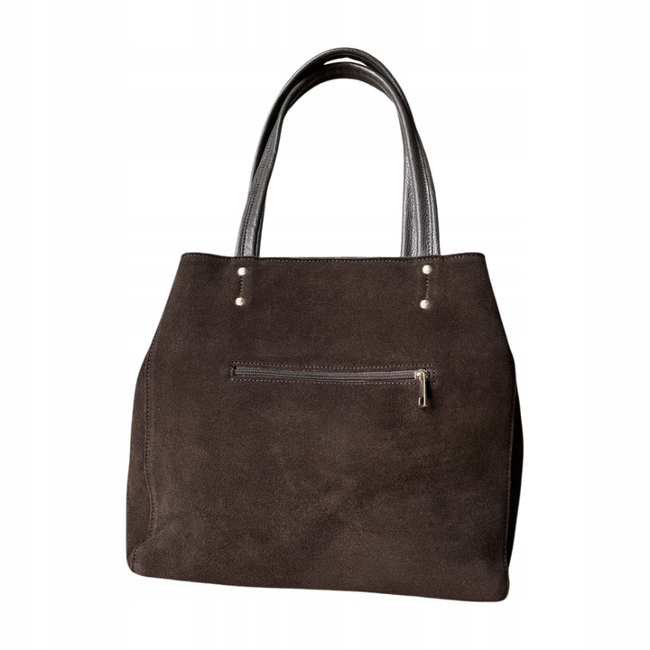 Czekoladowa zamszowa torebka A4 shopper ciemny brąz ZAMSZ Vera Pelle