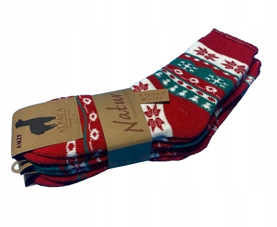 3x CIEPŁE GRUBE ZIMOWE SKARPETY WEŁNIANE ALPAKA na PREZENT świąteczne wzory