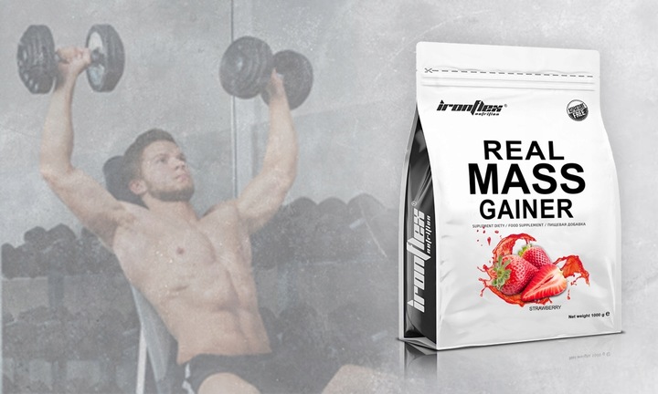 Gainer Real Mass 1000g BIAŁKO WĘGLOWODANY MASA MIĘSNIOWA WHEY WPC IronFlex