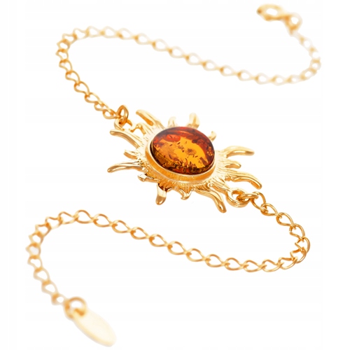 ZŁOTY WISIOREK słońce SREBRO z BURSZTYN łańcuszek