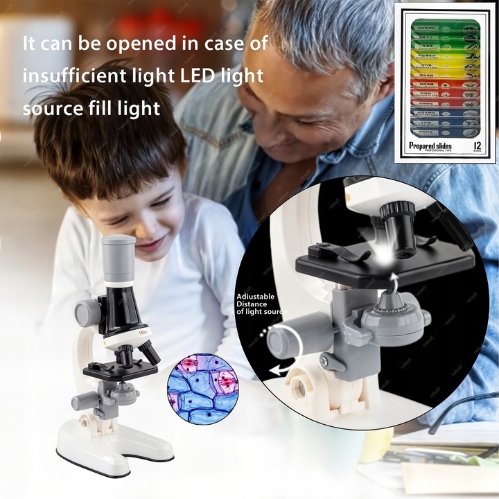 MIKROSKOP DLA DZIECI EDUKACYJNY 1200X +PREPARATY DO MIKROSKOPU ZESTAW 13szt