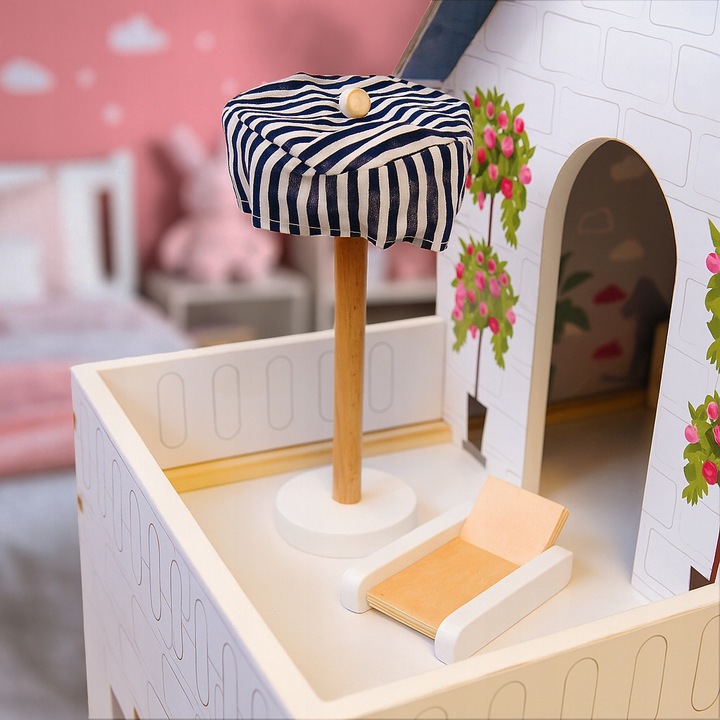 DOMEK DLA LALEK DREWNIANY LED Akcesoria Laleczki 3 Poziomy Duży Mebelki