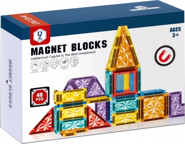 KLOCKI MAGNETYCZNE 40el KREATYWNE KONSTRUKCYJNE EDUKACYJNE 3D ZABAWA 148A
