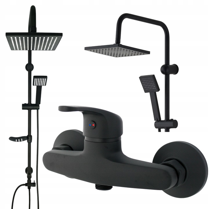 ZESTAW PRYSZNICOWY CZARNY Z DESZCZOWNICA, BATERIA, SŁUCHAWKA NATYNKOWY LOFT