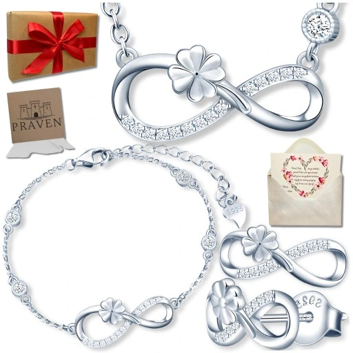Komplet Biżuterii Srebrnej 925 Nieskończoność Koniczynka 3 element + GRAWER
