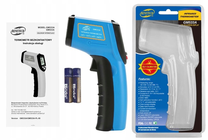PIROMETR TERMOMETR LASEROWY BEZDOTYKOWY MIERNIK TEMPERATURY -50 +530 st.C