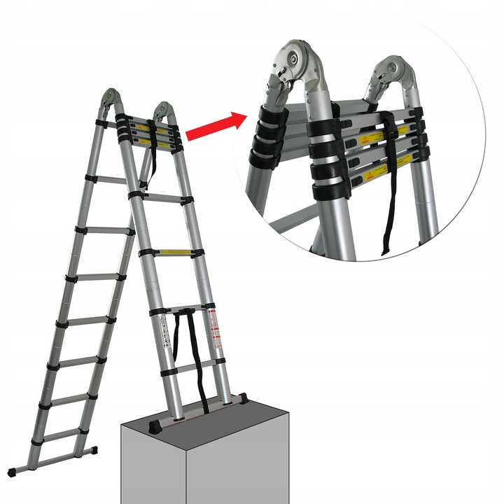 Drabina teleskopowa aluminiowa przegubowa 5m / z funkcją na schody