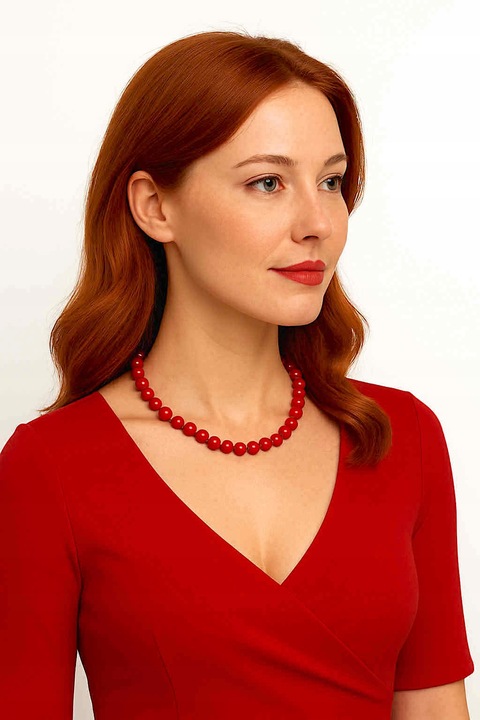 Czerwone Korale Naszyjnik Kolia Perły 8 mm Czeskie Szkło Polerowane