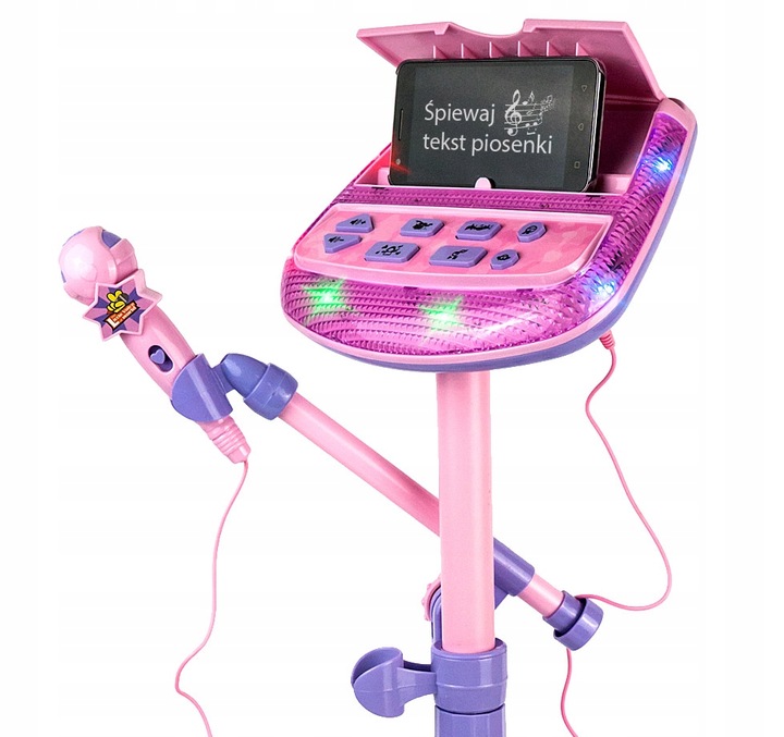 ZESTAW DO KARAOKE DLA DZIECI MIKROFON + REGULOWANY STATYW EFEKTY DŹWIĘK MP3