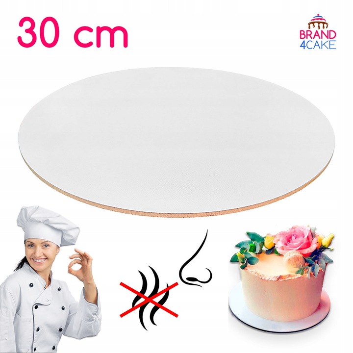 Podkład pod tort HDF BEZZAPACHOWY 30 cm 5 szt Biały Okrągły Brand4Cake
