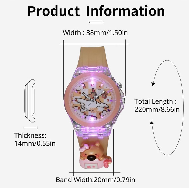 zegarek dziecięcy KAPIBARA dla dziewczynki dzieci ŚWIECĄCY i fosfowyzujący