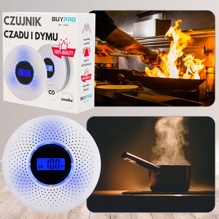 Czujnik Czadu i dymu Tlenku Węgla Detektor Alarm Wykrywacz Czadu CERTYFIKAT