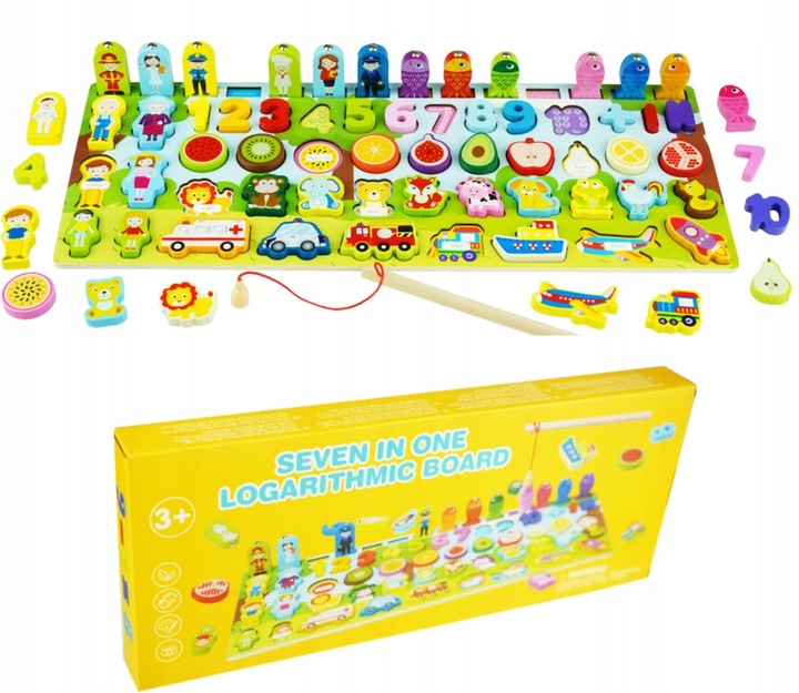 DREWNIANA LOGARYTMICZNA TABLICA MONTESSORI 7w1