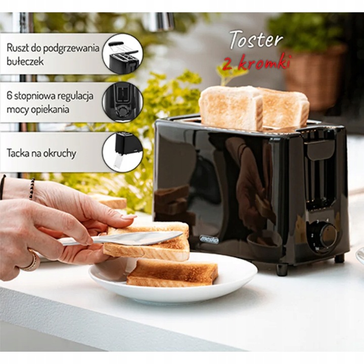 TOSTER PODWÓJNY CZARNY OPIEKACZ SANDWICH 900W