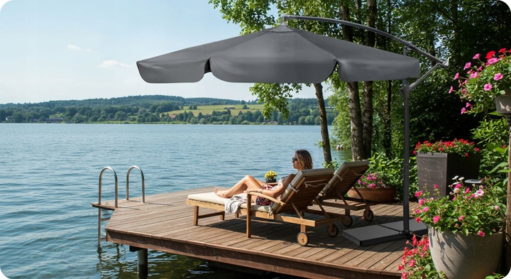 Parasol Ogrodowy Duży Składany z wysięgnikiem pokrowiec 6 segmentów Ø 350cm