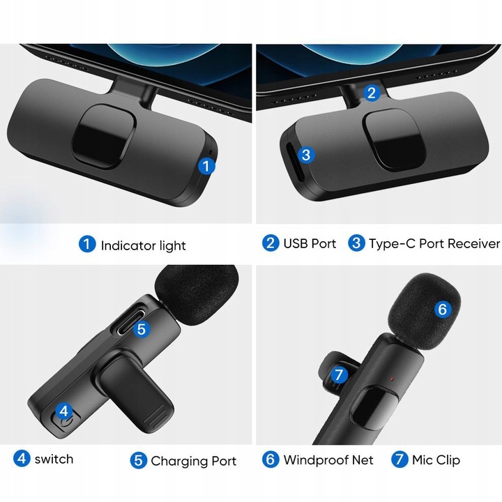 Bezprzewodowy mikrofon krawatowy Apexel do iPhone