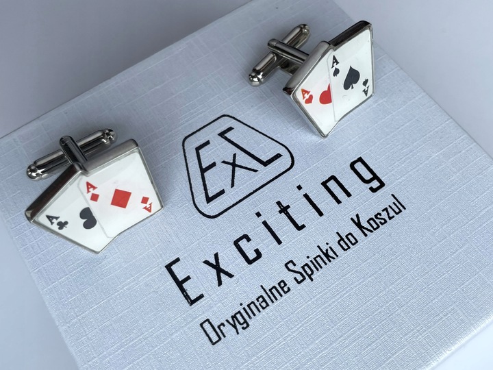 Spinki do mankietów EXC Poker Karty do Gry Kareta 4 Asy 2 Pary dla Szulera