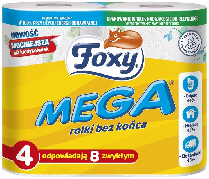 Papier Toaletowy FOXY MEGA dekorowany bezzapachowy 3 Warstwy Celuloza A'4