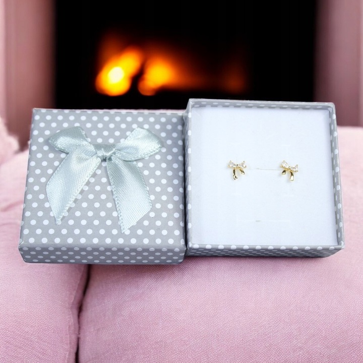 KOLCZYKI SREBRNE 925 Pozłacane z cyrkoniami KOKARDKI KOKARDY Wkrętki Prezen