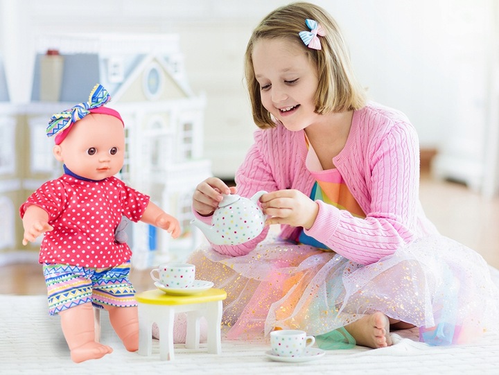 LALKA MIĘKKA INERAKTYWNA BOBAS NIEMOWLAK ZE SMOCZKIEM WYDAJE DŹWIĘKI 31 CM