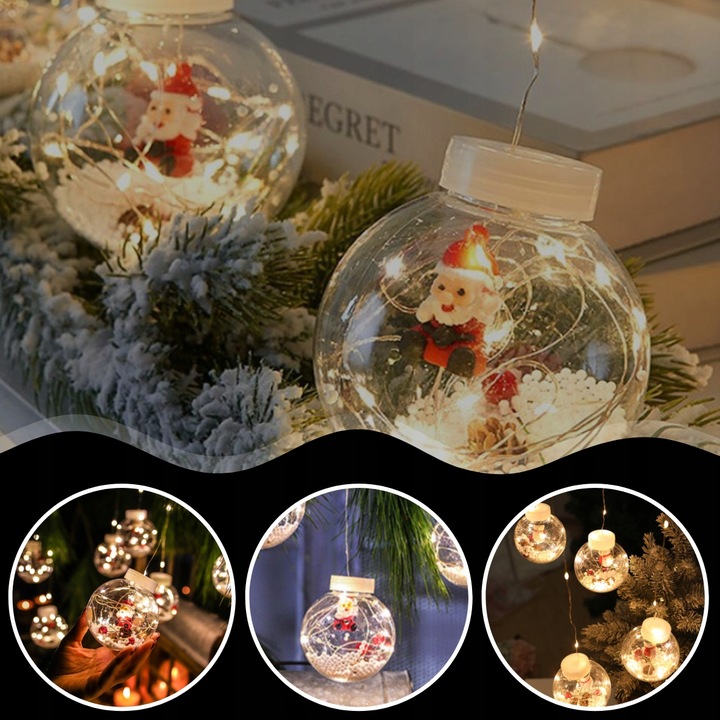 LAMPKI CHOINKOWE LED BOMBKI MIKOŁAJE ŚWIĄTECZNE 10 KUL LED NA USB 3M PILOT