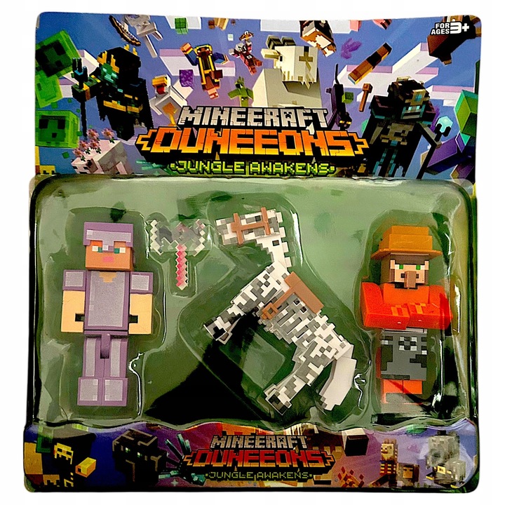 FIGURKA MINECRAFT ZESTAW FIGUREK 3w1 ALEX KOŃ VILLAGER + MIECZ DODATKI XXL