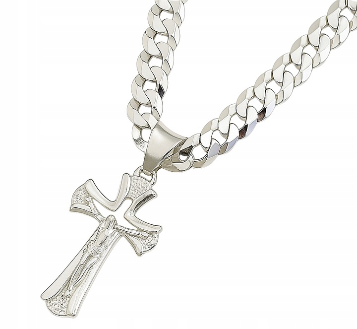 Łańcuszek Męski Srebrny Pancerka 8,00 mm z Krzyżykiem pr 925 Grawer Gratis