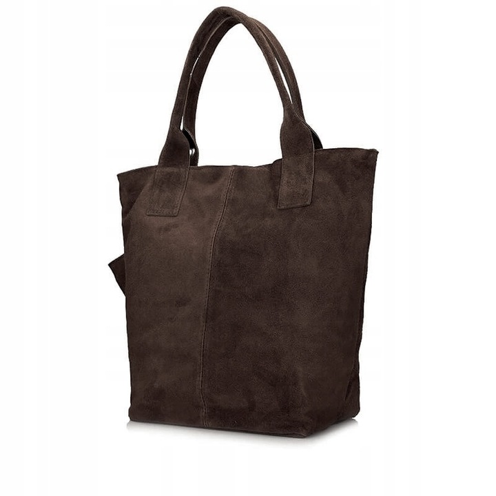 czekoladowa zamszowa torebka worek skóra naturalna SHOPPER A4 VERA PELLE