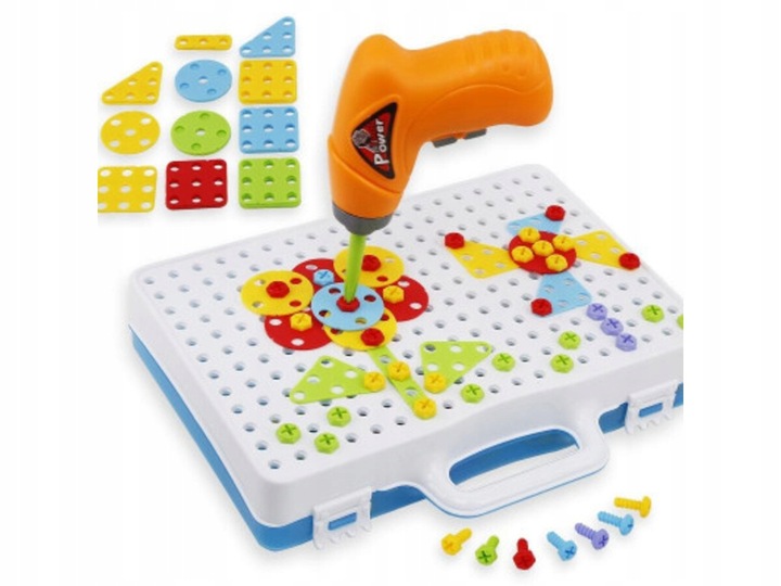 WKRĘTARKA ZESTAW KONSTRUKCYJNY dla dzieci ŚRUBKI 3D Kolorowe klocki Kuferek