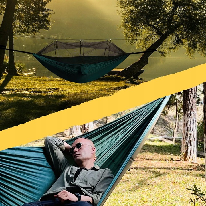 HAMAK KEMPINGOWY Z MOSKITIERĄ, HAMAK PODRÓŻNY DO UŻYTKU NA ZEWNĄTRZ, 270 CM