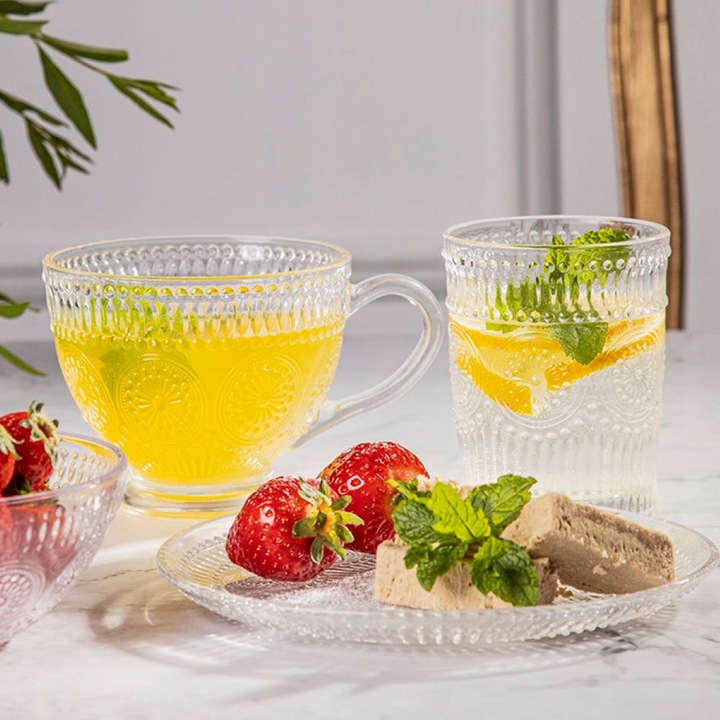 Zestaw 6 filiżanek do kawy szklanki kubki szklane Altom Design Daisy 430 ml