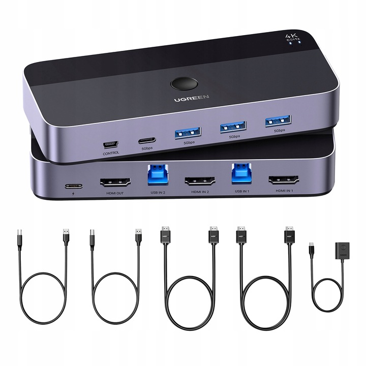 UGREEN PRZEŁĄCZNIK SWITCH KVM 2w1 HDMI USB-A USB-B USB-C MICRO 4K 2X KABEL