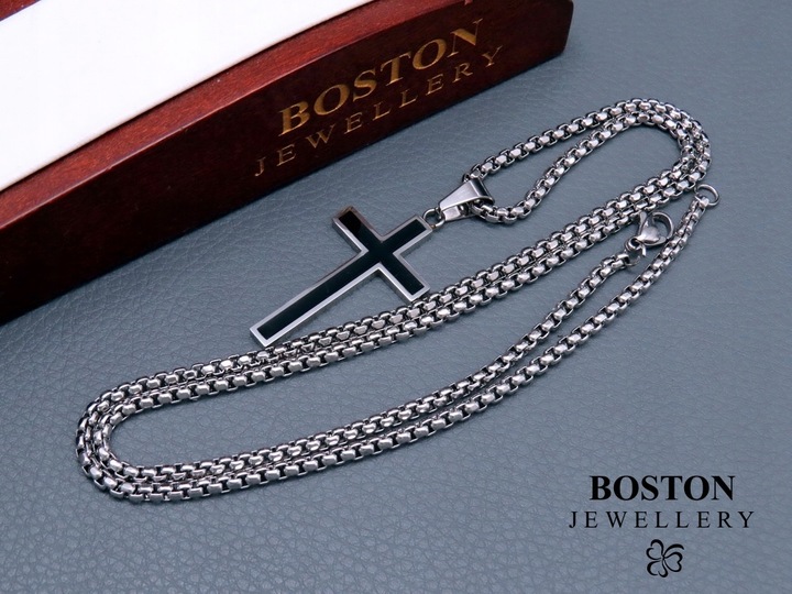 SREBRNY ŁAŃCUSZEK Z KRZYŻYKIEM STAL CHIRURGICZNA 316L SPLOT KRÓLEWSKI 60CM