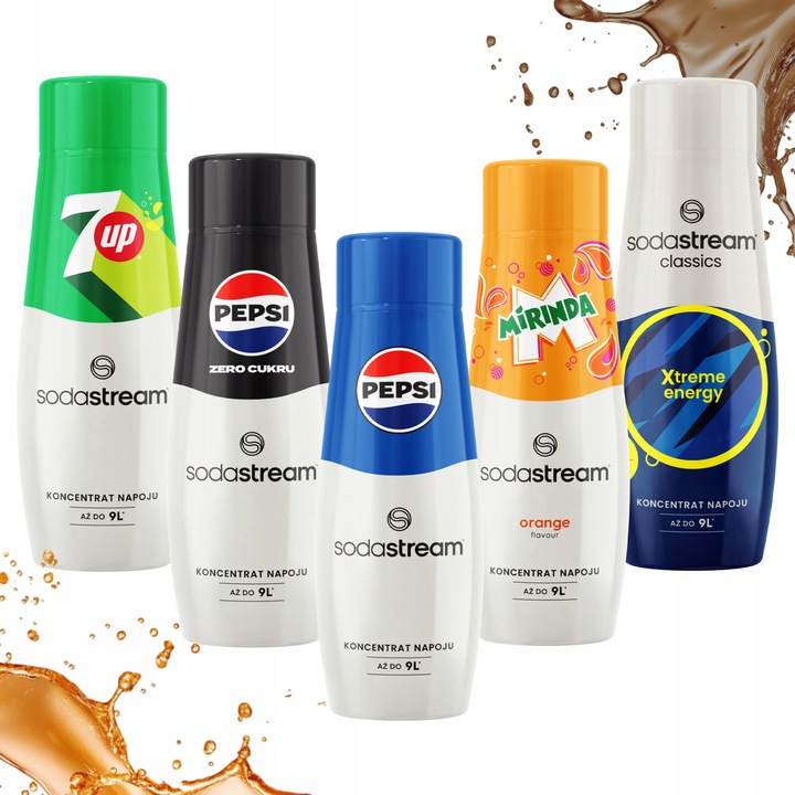 Koncentrat Syrop Soda Stream zestaw Pepsi bez cukru Mirinda 7Up Energy 440m