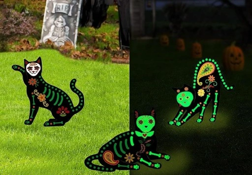 ZESTAW 5 fluorescencyjnych przerażających kotów święcace w ciemności +kotwy