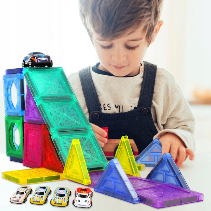 KONSTRUKCYJNE KLOCKI MAGNETYCZNE 3D TOR SAMOCHODOWY 20 autek ZESTAW 68el