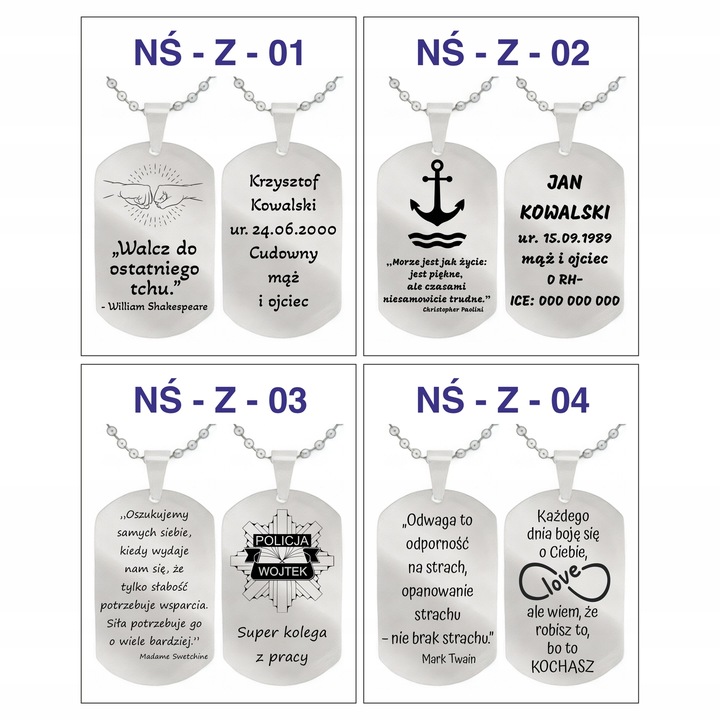 Grawerowany nieśmiertelnik stal 316L prezent + pudełko z dedykacją