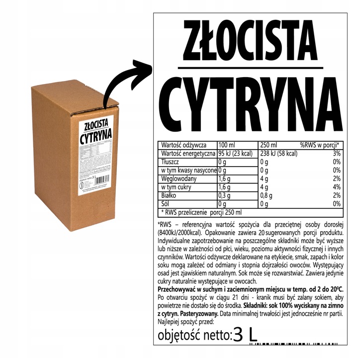 sok cytryna 100% cytrynowy 3L z cytryn tłoczony 100% bez cukru do lemoniady