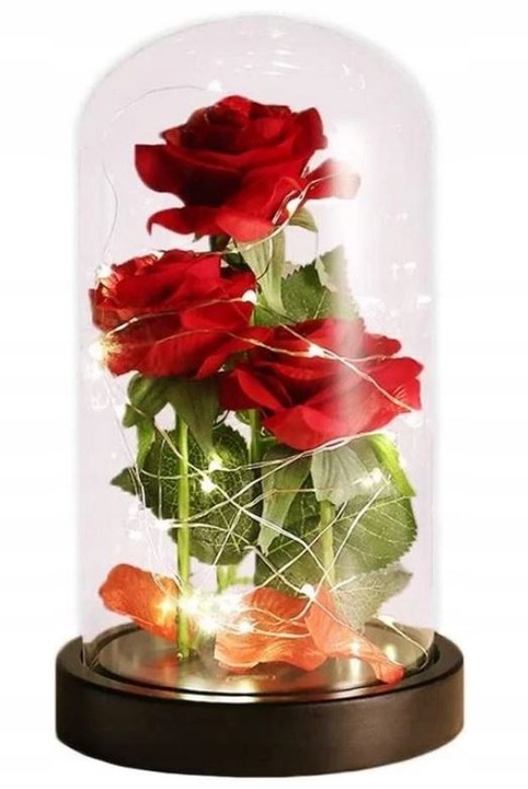 WIECZNA RÓŻA W SZKLE ŚWIATEŁKA LED TRZY RÓŻE walentynki prezent