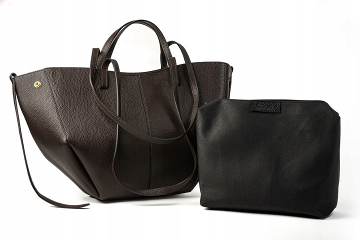 Torebka Damska Duża Skórzana Shopper Włoska Elegancka Czekoladowa