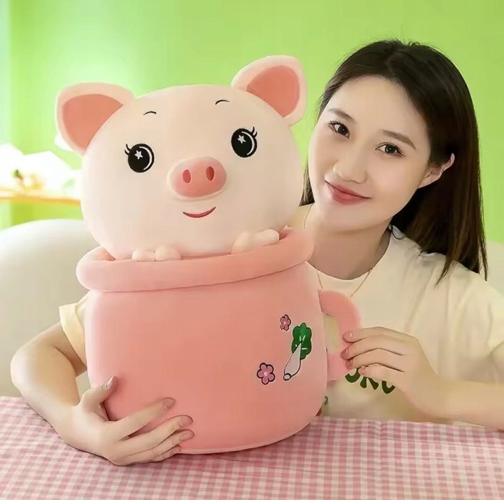 ŚWINKA W KUBKU PLUSZAK MASKOTKA Zabawka dla Dzieci 40 CM