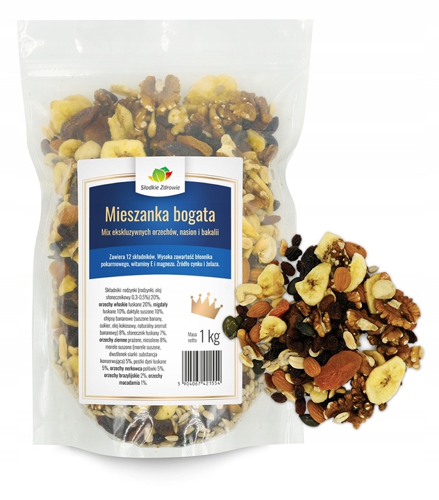 MIESZANKA BOGATA Mix ekskluzywnych orzechów, nasion i bakalii STUDENCKA 1kg