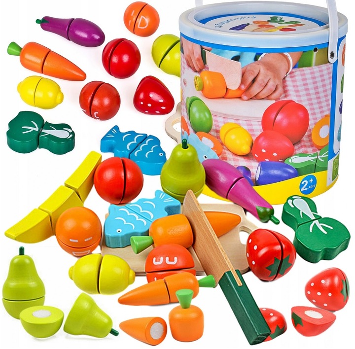 Drewniane Warzywa Owoce do Krojenia Zestaw na Rzep 17 elementów