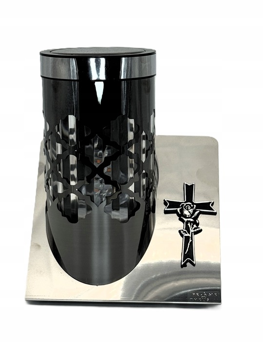 Premium Znicz Solarny na Chromowanej podstawie Motyw Czarnego Krzyża 23 cm