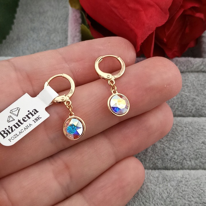 ZŁOTE KOLCZYKI WISZĄCE AURORE HOLO CYRKONIE WYJĄTKOWE DAMSKIE POZŁACANE 18K