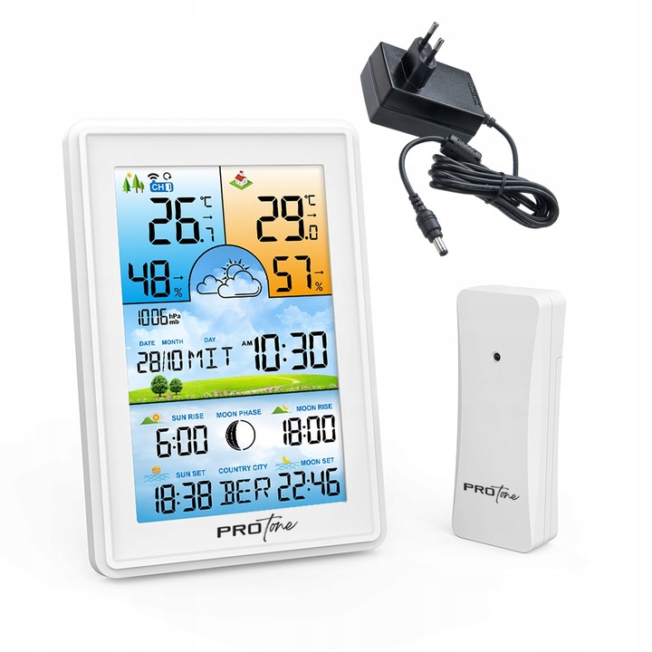 Stacja Pogodowa Pogody Higrometr Bezprzewodowa Termometr Czujnik Zegar Data