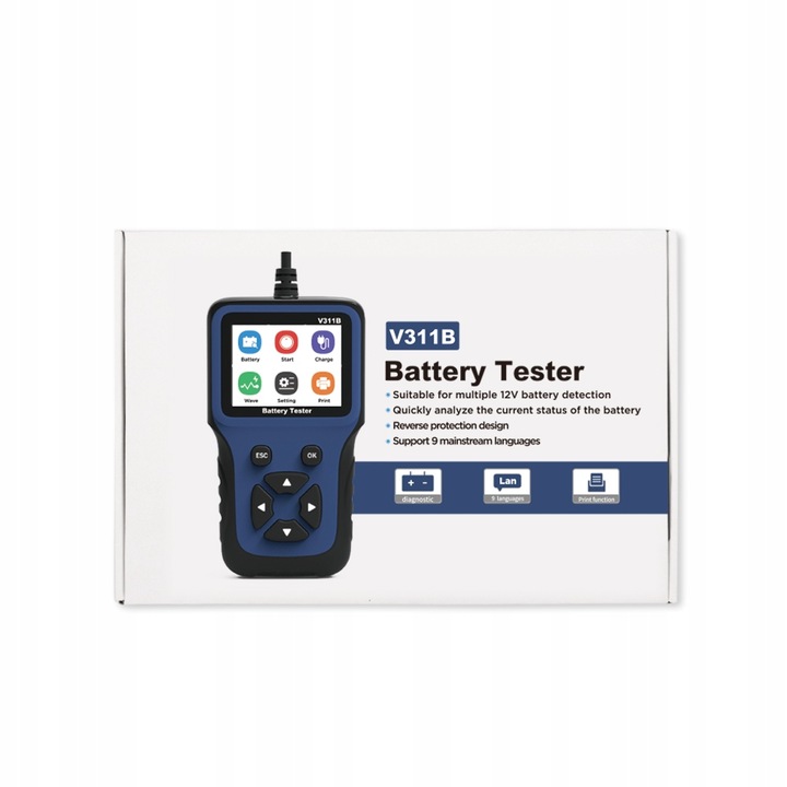 TESTER SKANER MIERNIK CYFROWY AKUMULATORÓW BATERII USB C 12V LCD 10 - 250AH
