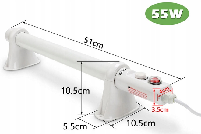 GRZEJNIK RUROWY Z TERMOSTATEM 55W, IP44, dł.50cm, łazienkowy, VF KRAKOW