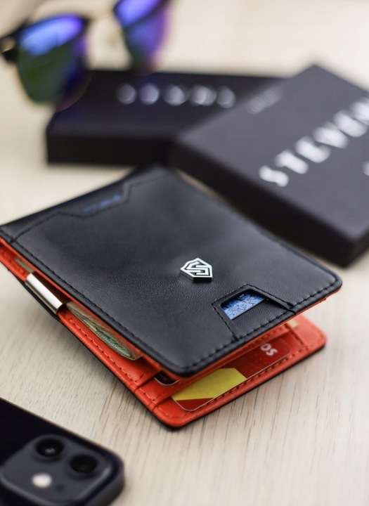 STEVENS Męski Portfel Skórzany Slim 1,5cm Klips RFID Na Karty Drobne Q2